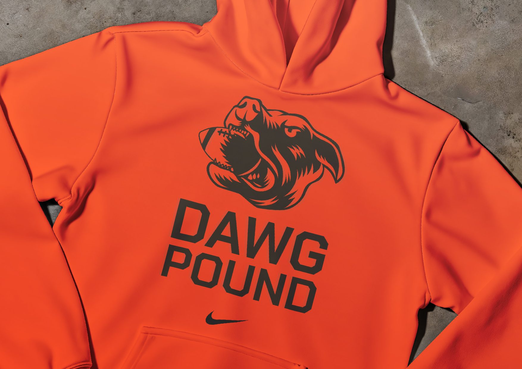 Orange hoodie, mark and wordmark